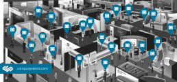 wearable beacon at trade shows, show floor with location images above attendees