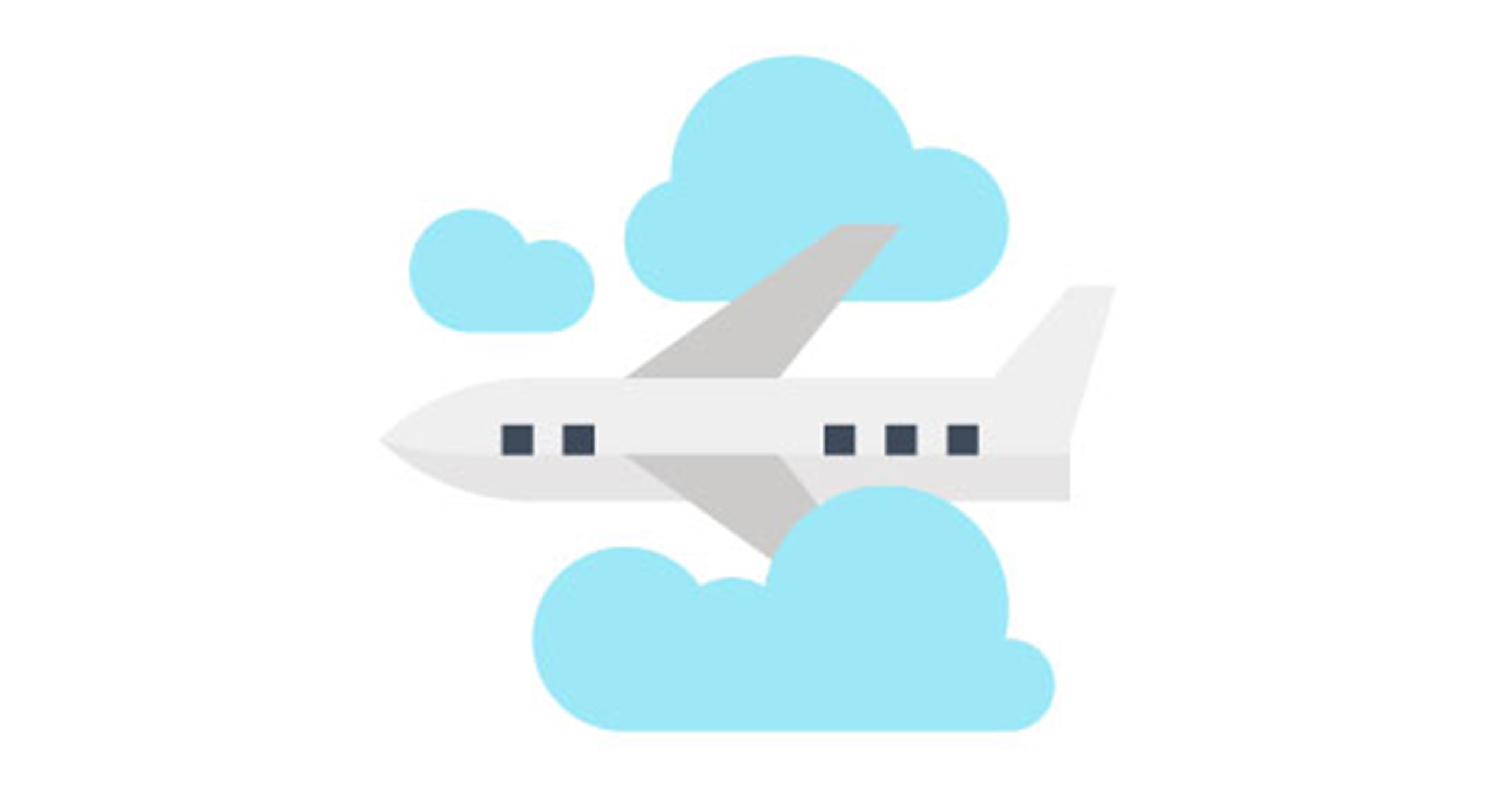 airplane icon, airplane in flight, travel, Traveling to trade show post-pandemic, airplane in sky with clouds