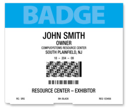 Name badge with registration information