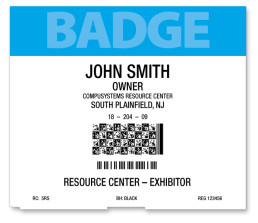 Name badge with registration information