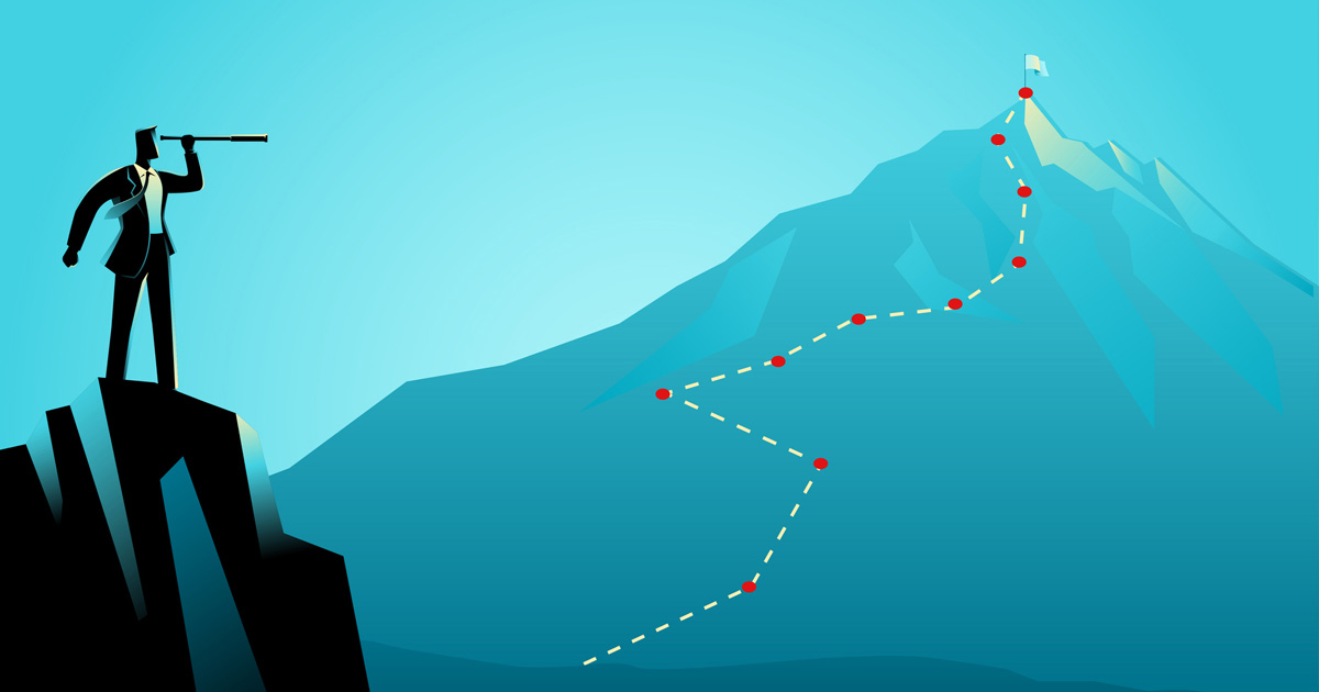 Tracking attendees, Person with a telescope, symbolizing the focus on tracking attendees and enhancing event management and attendee experience