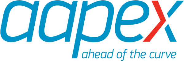 New alt text: AAPEX logo with the words ahead of the curve, picture displaying how implementing CompuSystems m3 product boosted exhibitors lead generation